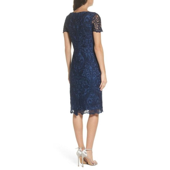 LA FEMME Navy Blue Beaded Crystal Lace Cocktail Dress Navy Blue 8 NEW $478 - Picture 3 of 12